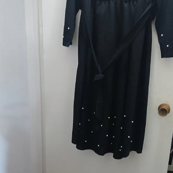 BloomChic Black Long Sleeve Dress with Pearl Accents - Picture 2 of 12